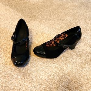 Black suede & faux patent leather